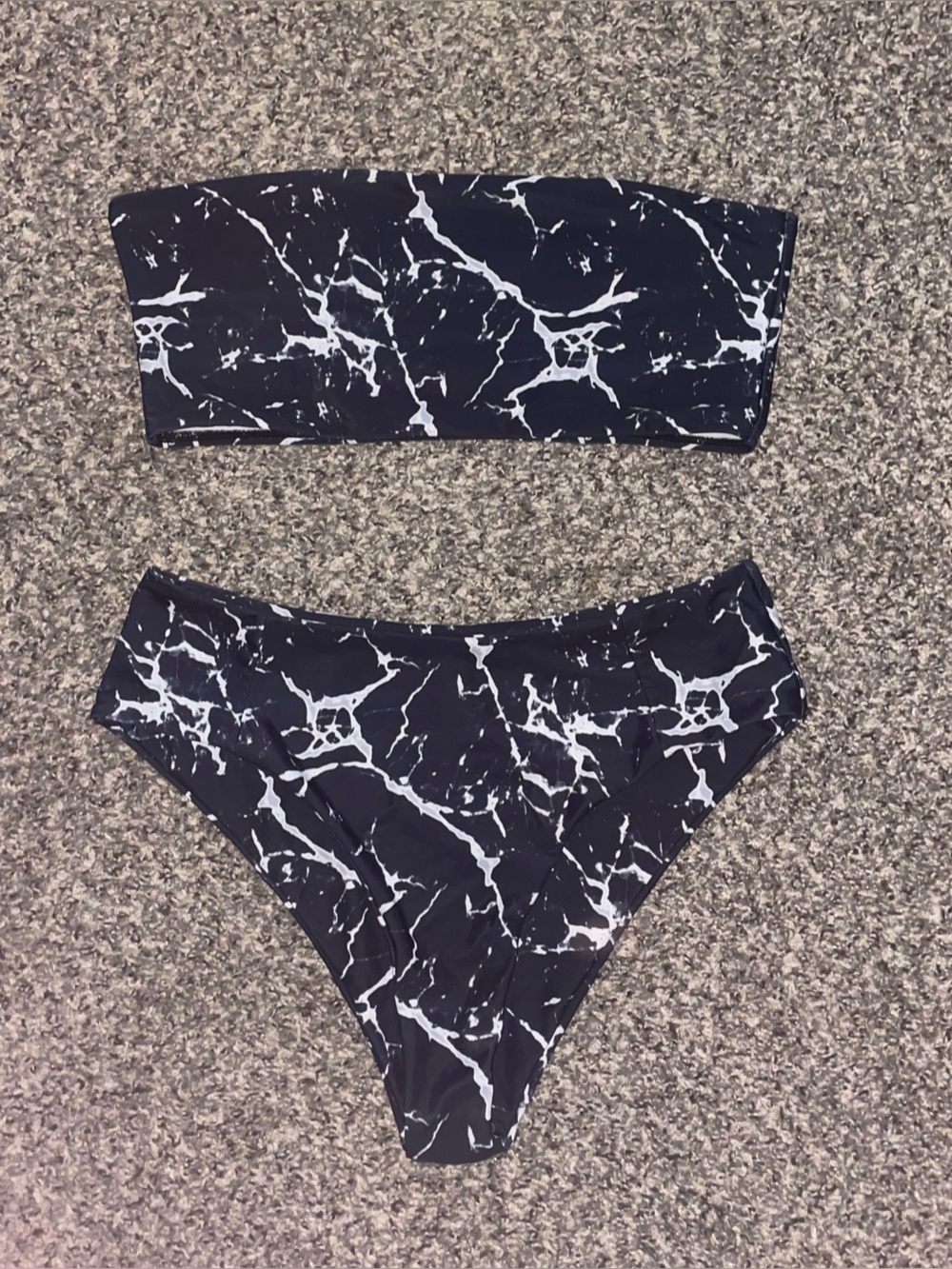 Zaful Black and White Marble Swimsuit